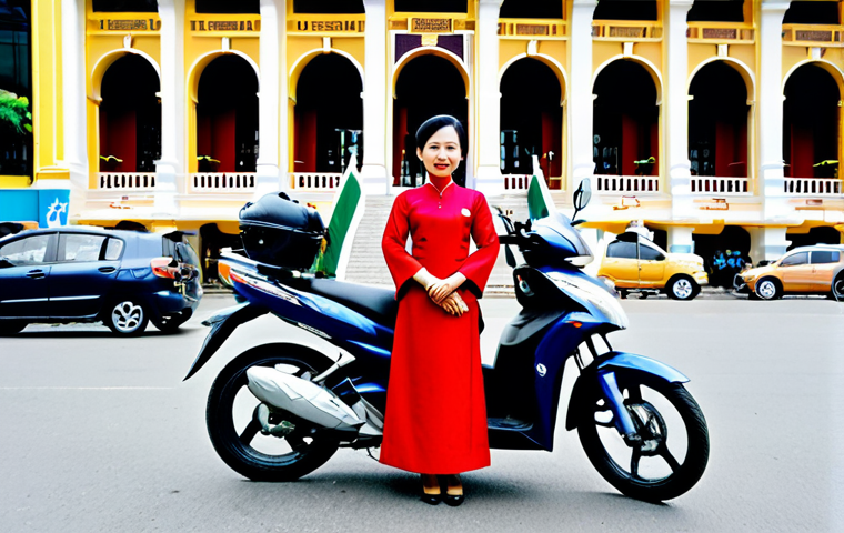 **
A professional businesswoman in a *áo dài* (Vietnamese traditional dress), fully clothed in a modest and elegant design, standing in front of the Saigon Opera House, Ho Chi Minh City. The background features a bustling city street with motorbikes and pedestrians. Perfect anatomy, correct proportions, natural pose, well-formed hands, proper finger count, natural body proportions. Safe for work, appropriate content, fully clothed, professional, family-friendly.
**